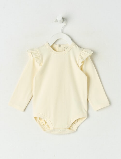 Little Bundle Stretch Cotton Long-Sleeve Bodysuit, Cream product photo