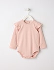 Little Bundle Essentials Stretch Cotton Long-Sleeve Frill Bodysuit, Pink product photo