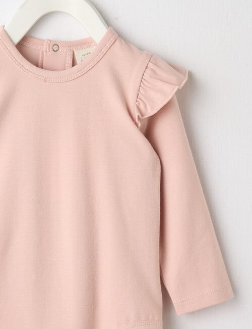 Little Bundle Essentials Stretch Cotton Long-Sleeve Frill Bodysuit, Pink product photo View 02 L