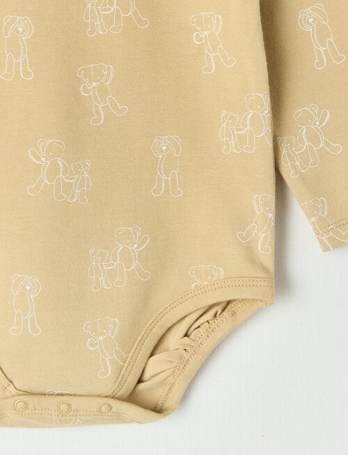 Little Bundle Stretch Cotton Long-Sleeve Teddy Bodysuit, Beige product photo View 03 L