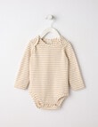 Little Bundle Essentials Stretch Cotton Long-Sleeve Stripe Bodysuit, Beige product photo