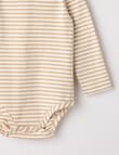 Little Bundle Essentials Stretch Cotton Long-Sleeve Stripe Bodysuit, Beige product photo View 02 S