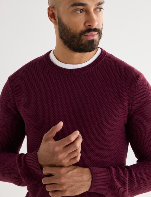 Gasoline Waffle Long Sleeve Crew Top, Burgundy product photo View 04 L