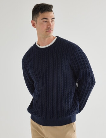 Gasoline Cable Long Sleeve Crew Top, Navy product photo