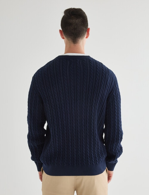 Gasoline Cable Long Sleeve Crew Top, Navy product photo View 02 L