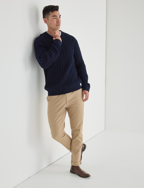 Gasoline Cable Long Sleeve Crew Top, Navy product photo View 03 L