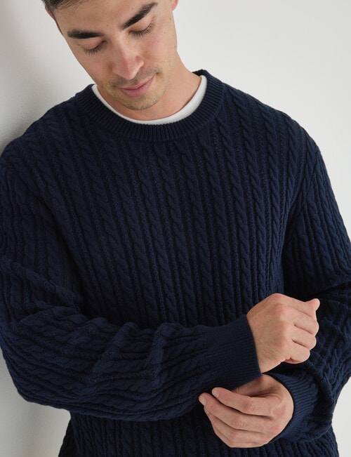 Gasoline Cable Long Sleeve Crew Top, Navy product photo View 04 L