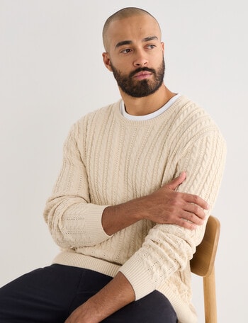 Gasoline Cable Long Sleeve Crew Top, Oat product photo