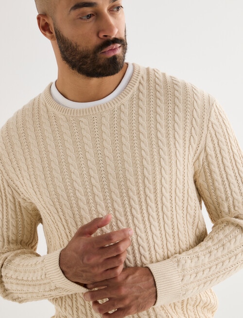 Gasoline Cable Long Sleeve Crew Top, Oat product photo View 04 L