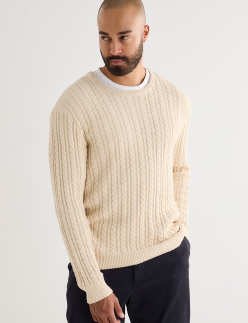 Gasoline Cable Long Sleeve Crew Top, Oat product photo View 05 L