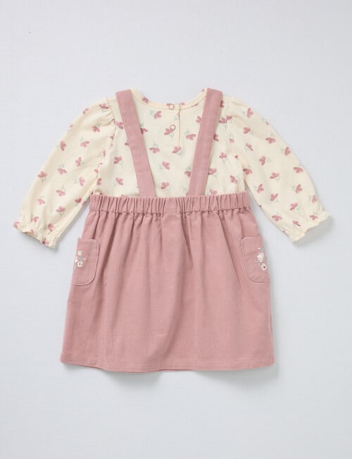 Teeny Weeny Swan Song Cord Pinny & Long-Sleeve Floral Tee Set, 2-Piece, Pink & Cream product photo View 02 L