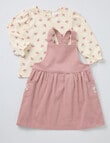 Teeny Weeny Swan Song Cord Pinny & Long-Sleeve Floral Tee Set, 2-Piece, Pink & Cream product photo View 03 S