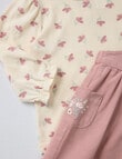 Teeny Weeny Swan Song Cord Pinny & Long-Sleeve Floral Tee Set, 2-Piece, Pink & Cream product photo View 04 S