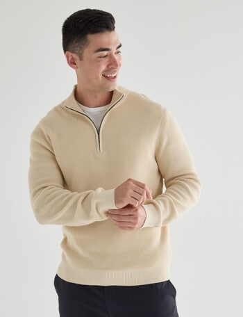 Gasoline Half Zip Long Sleeve Waffle, Oat product photo