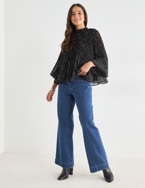 Whistle High Neck Pliss&eacute; Top, Spot Black & White product photo View 03 L