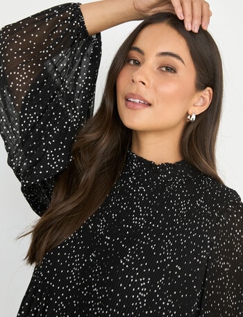 Whistle High Neck Pliss&eacute; Top, Spot Black & White product photo