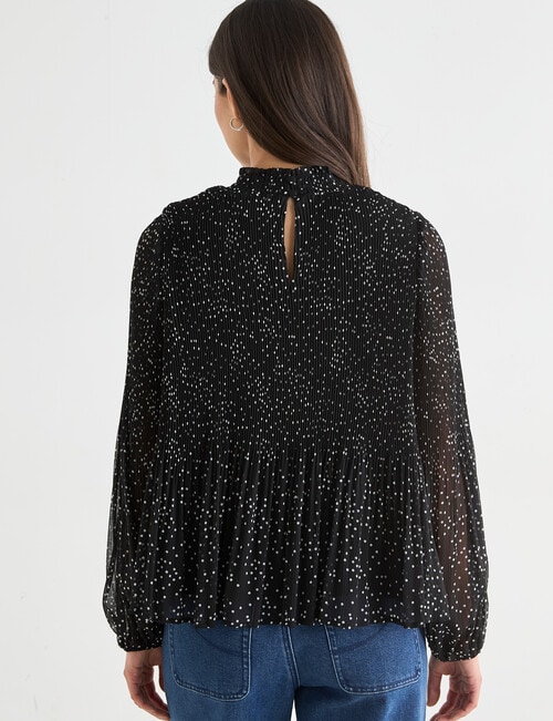 Whistle High Neck Pliss&eacute; Top, Spot Black & White product photo View 02 L