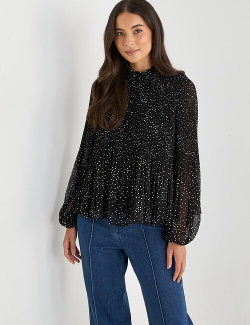 Whistle High Neck Pliss&eacute; Top, Spot Black & White product photo View 05 L