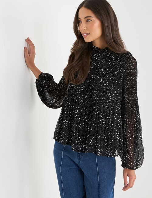 Whistle High Neck Pliss&eacute; Top, Spot Black & White product photo View 06 L