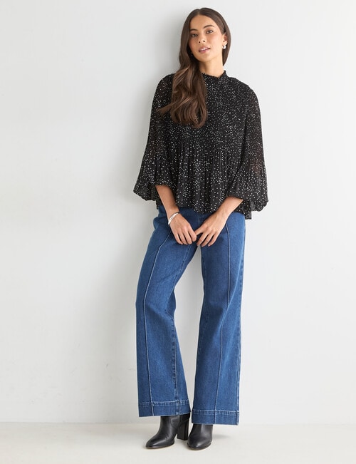 Whistle High Neck Pliss&eacute; Top, Spot Black & White product photo View 08 L