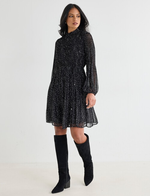 Whistle Mini Pliss&eacute; Dress, Spot Black & White product photo View 03 L