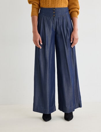 Whistle Basque Waist Wide Leg Pant, Ink Chambray Shorter Length product photo