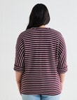 Studio Curve Supersoft 3/4 Sleeve Stripe Top, Wine & Cream product photo View 02 S