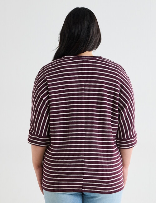 Studio Curve Supersoft 3/4 Sleeve Stripe Top, Wine & Cream product photo View 02 L