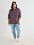 Studio Curve Supersoft 3/4 Sleeve Stripe Top, Wine & Cream product photo View 03 S