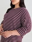 Studio Curve Supersoft 3/4 Sleeve Stripe Top, Wine & Cream product photo View 04 S