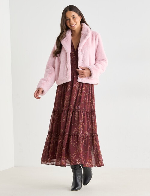 Whistle Faux Fur Jacket, Pink Quartz product photo View 03 L