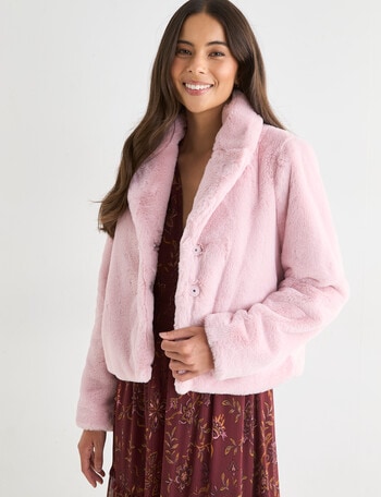 Whistle Faux Fur Jacket, Pink Quartz product photo