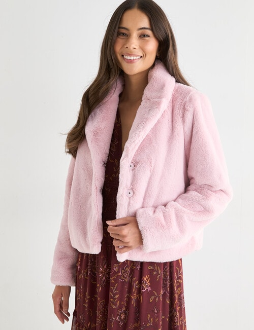 Whistle Faux Fur Jacket, Pink Quartz product photo