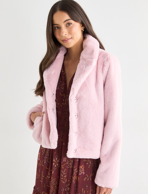 Whistle Faux Fur Jacket, Pink Quartz product photo View 05 L