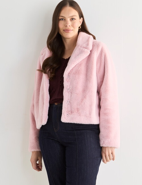 Whistle Faux Fur Jacket, Pink Quartz product photo View 12 L