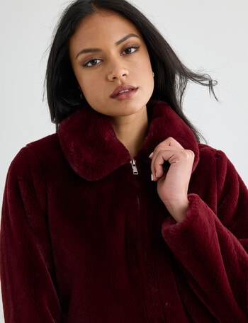 Whistle Faux Fur Zip Up Jacket, Dark Cherry product photo