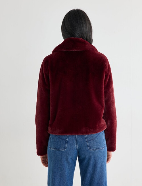 Whistle Faux Fur Zip Up Jacket, Dark Cherry product photo View 02 L