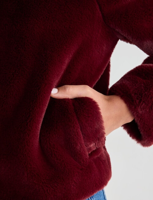 Whistle Faux Fur Zip Up Jacket, Dark Cherry product photo View 06 L