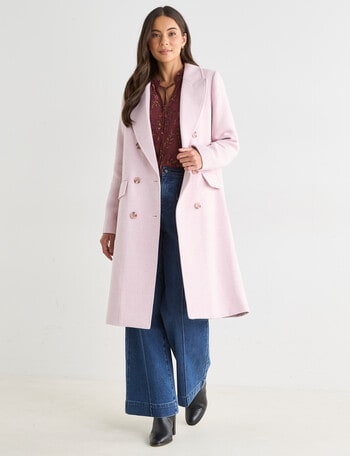 Whistle Double Breasted Long Coat, Pink Quartz product photo