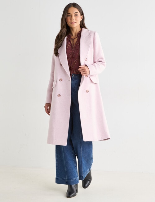 Whistle Double Breasted Long Coat, Pink Quartz product photo