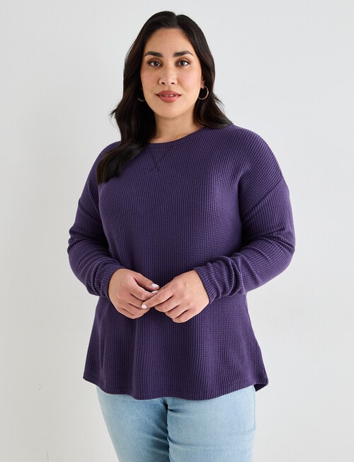 Studio Curve Supersoft Eyelet Crew Top, Grape product photo View 05 L