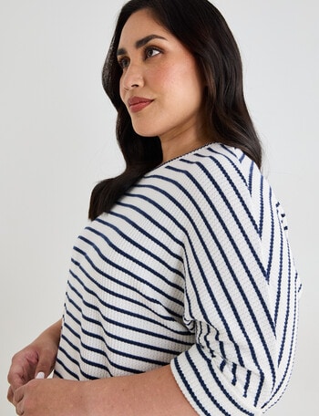 Studio Curve Supersoft 3/4 Sleeve Stripe Top, Ivory & Navy product photo
