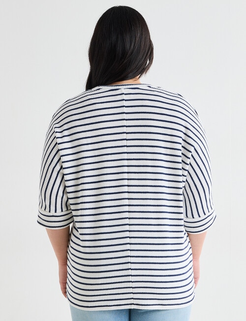 Studio Curve Supersoft 3/4 Sleeve Stripe Top, Ivory & Navy product photo View 02 L