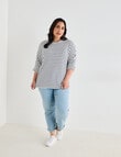Studio Curve Supersoft 3/4 Sleeve Stripe Top, Ivory & Navy product photo View 03 S