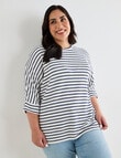 Studio Curve Supersoft 3/4 Sleeve Stripe Top, Ivory & Navy product photo View 04 S