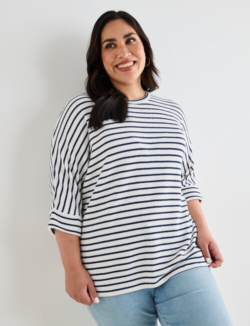 Studio Curve Supersoft 3/4 Sleeve Stripe Top, Ivory & Navy product photo View 04 L