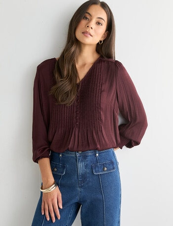 Whistle Pintuck Detail Blouse, Dark Cherry product photo