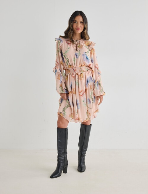Whistle Floral Ruffle Mini Dress, Peach Dusk product photo View 03 L