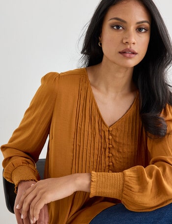 Whistle Pintuck Detail Blouse, Golden Ochre product photo