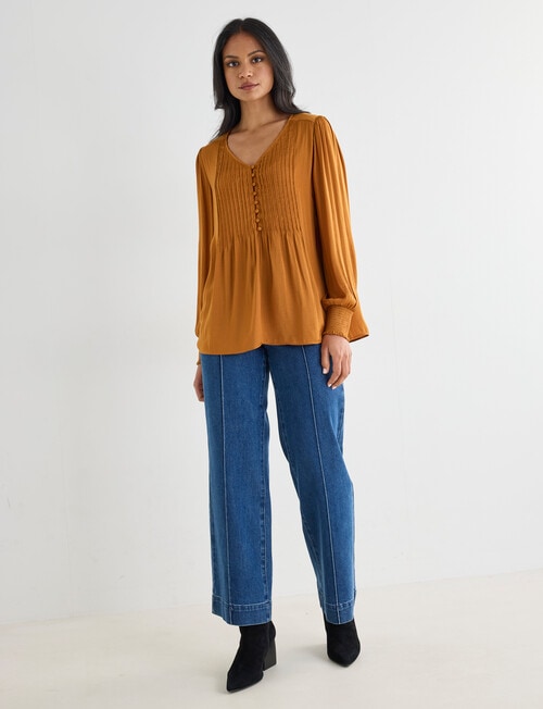 Whistle Pintuck Detail Blouse, Golden Ochre product photo View 03 L